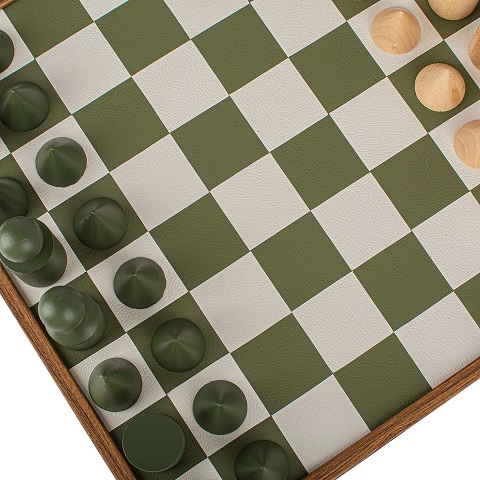 Chess, Bauhaus Style Set Green &amp; White