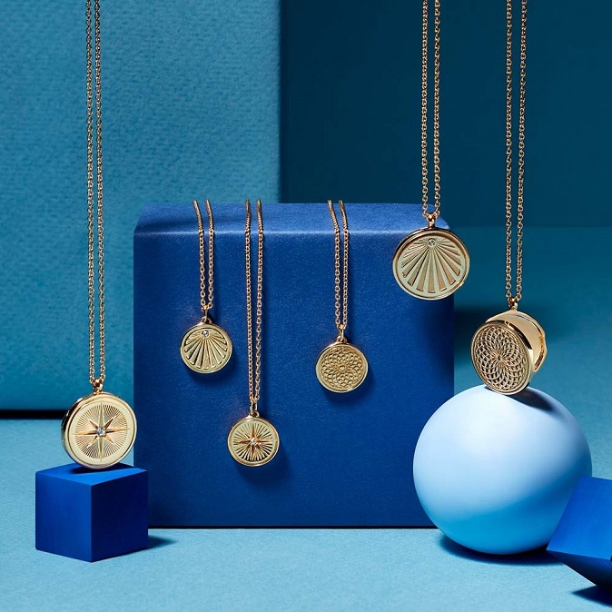 Celestial Compass Pendant Necklace, Yellow Gold