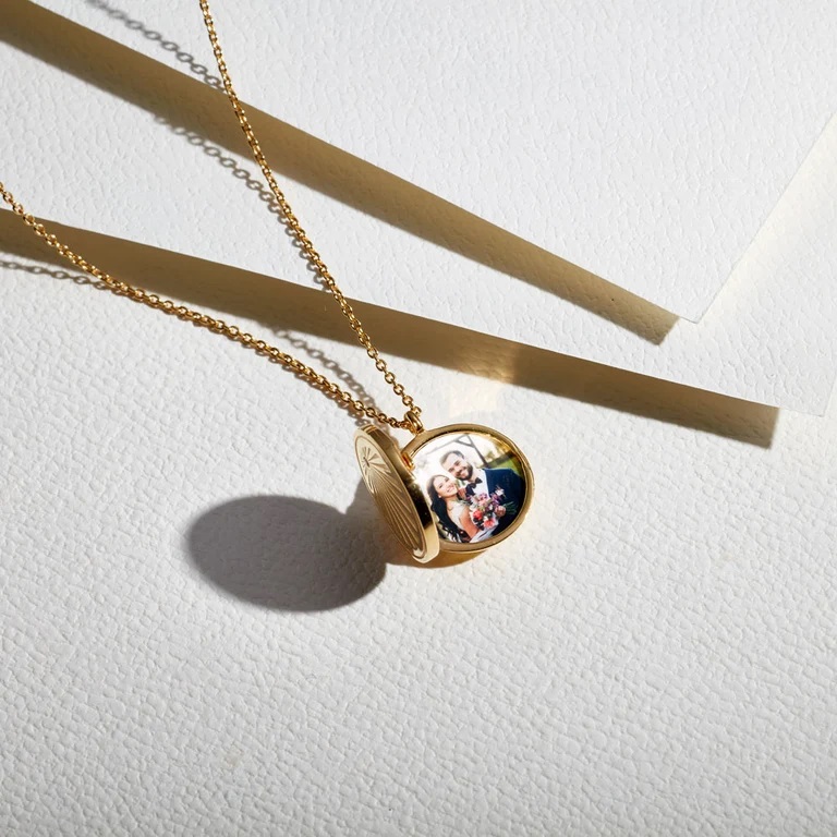 Celestial Sunrise Locket Necklace, Yellow Gold