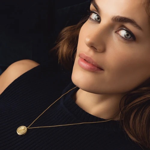 Celestial Sunrise Locket Necklace, Yellow Gold
