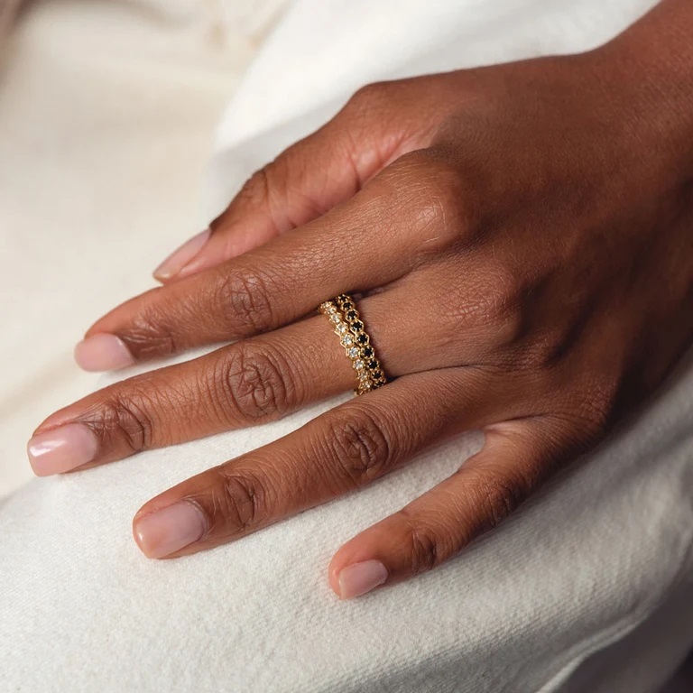 Deco Black Spinel Eternity Ring, Yellow Gold
