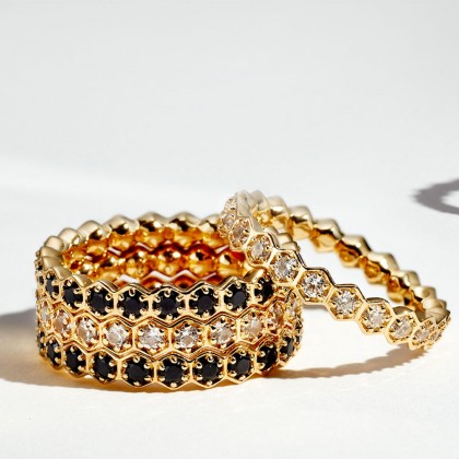 Deco Black Spinel Eternity Ring, Yellow Gold