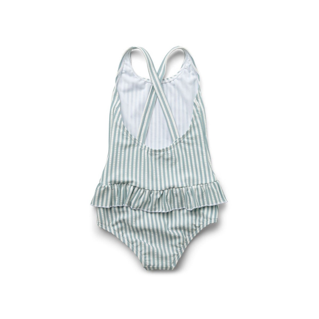 Amara swimsuit seersucker, Sea blue/white
