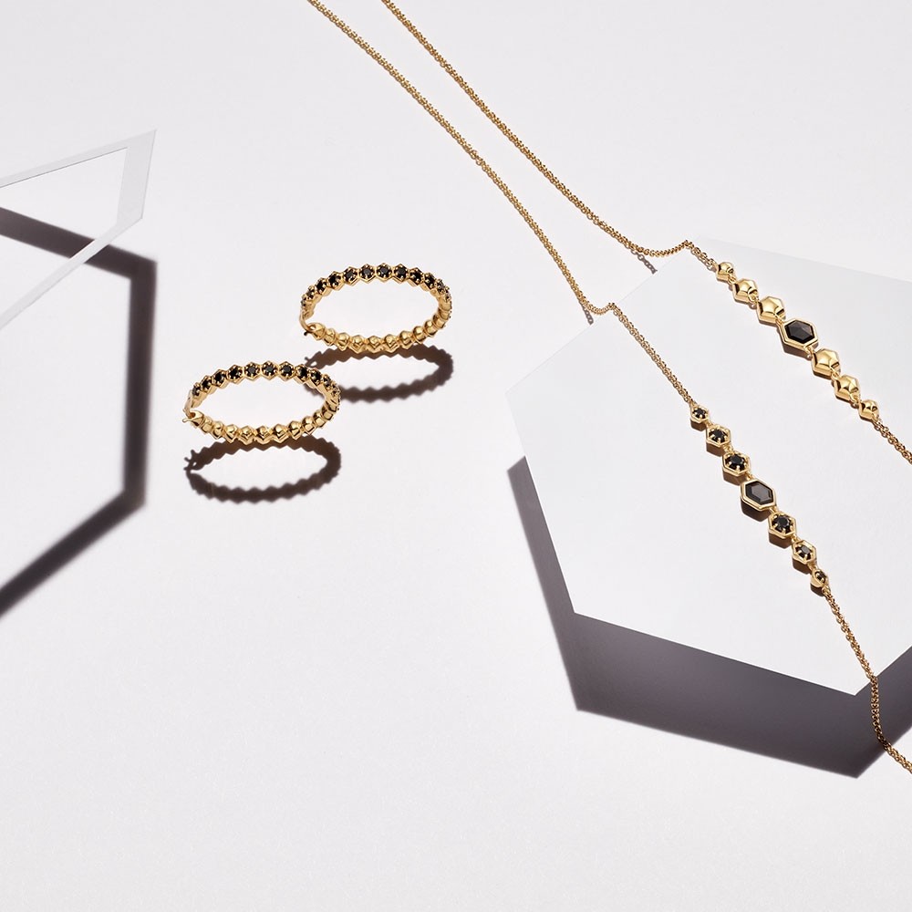 Deco Black Spinel Detail Necklace, Gold
