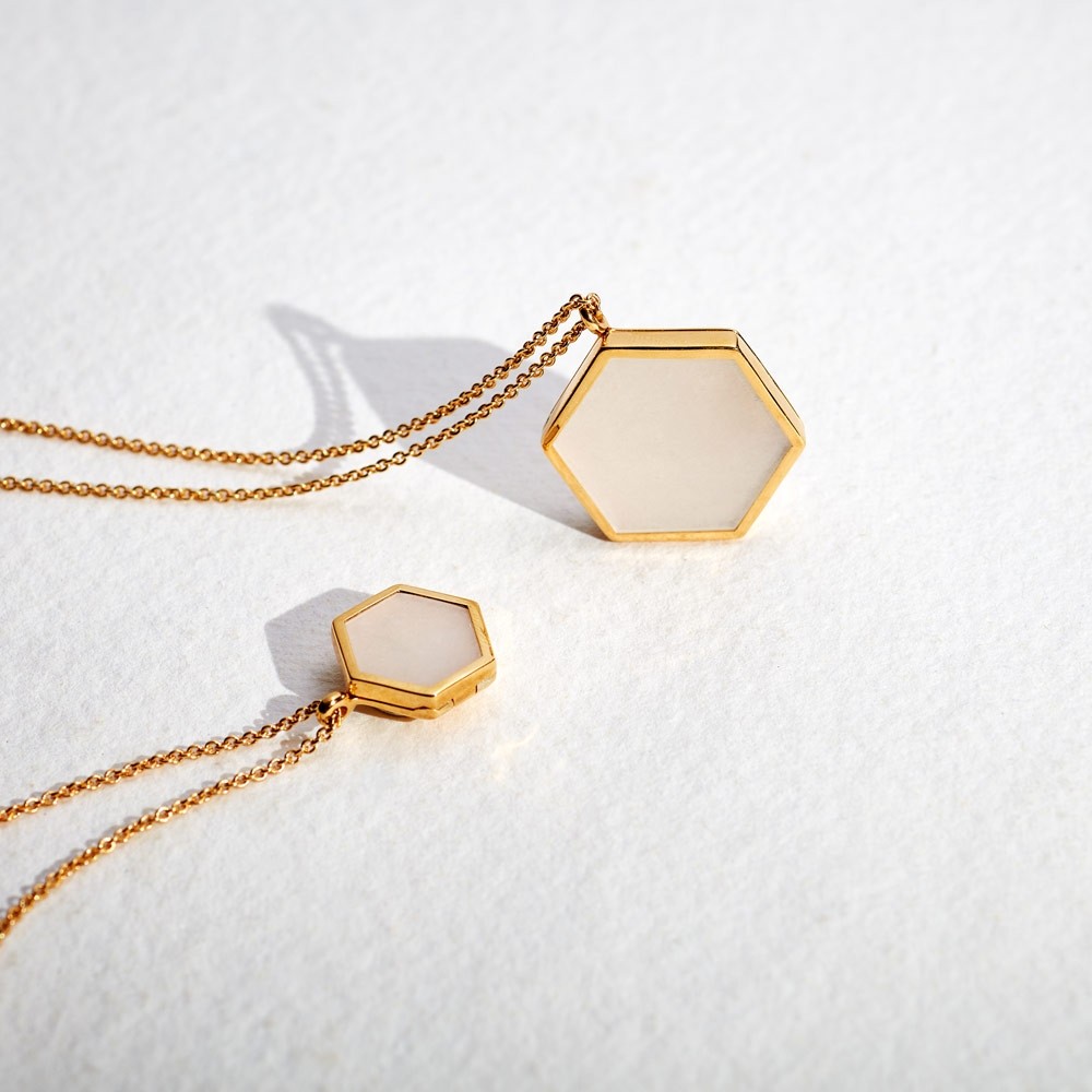 Deco Moonstone Slice Locket, Gold