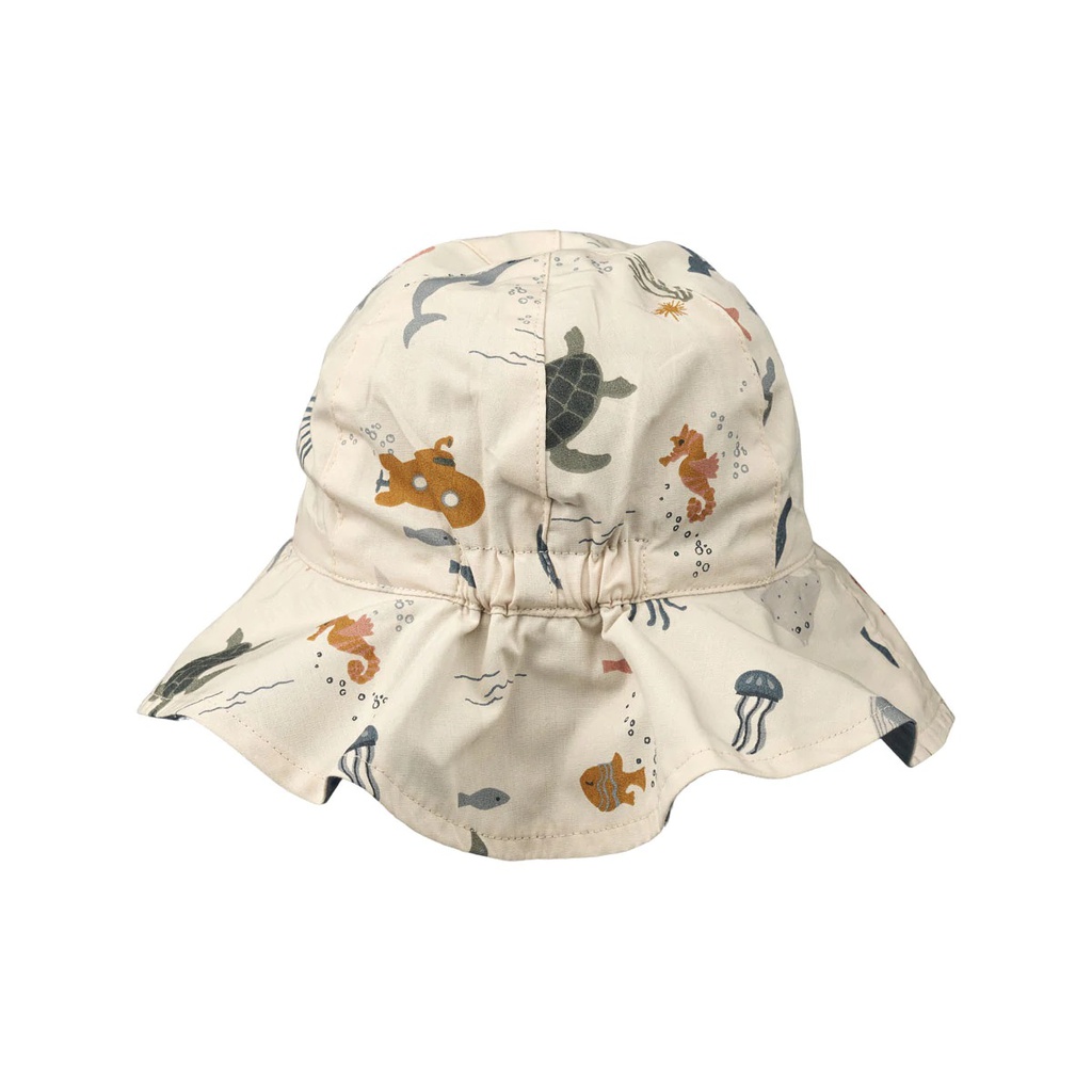 Amelia Reversible Sun Hat - Sea creature/Sandy mix