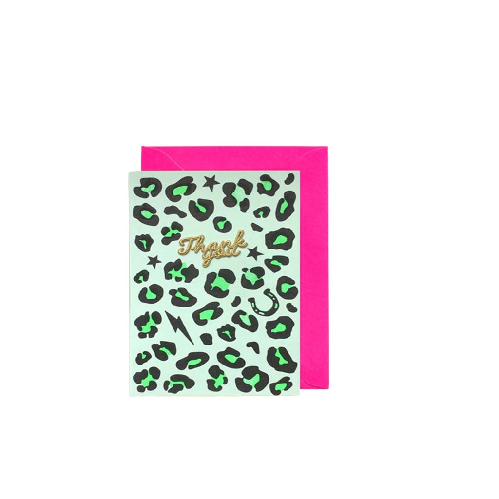 Animal Print Green Thank You, Greeting Card