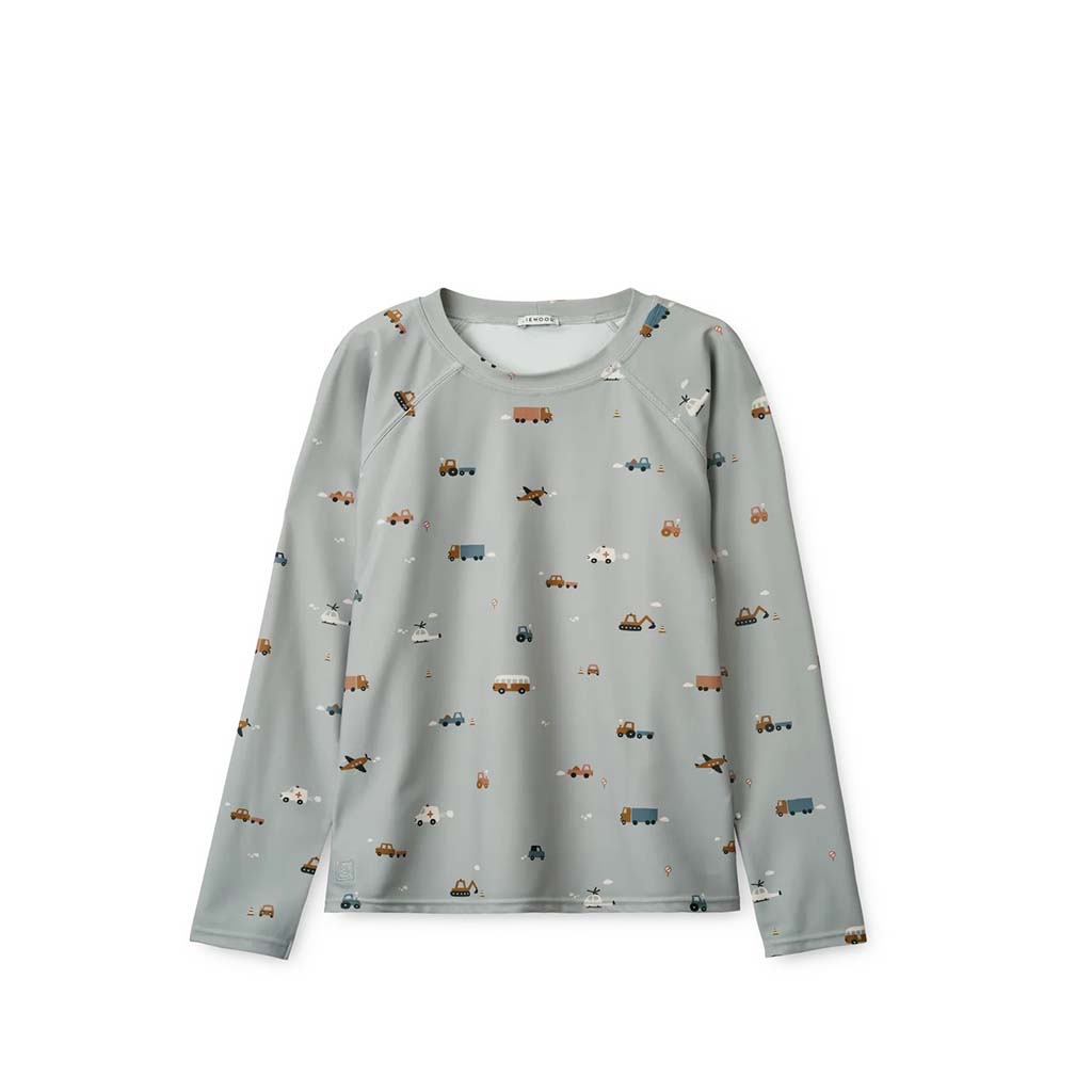 Noah Longsleeve Swim Tee: Vehicles/Dove Blue