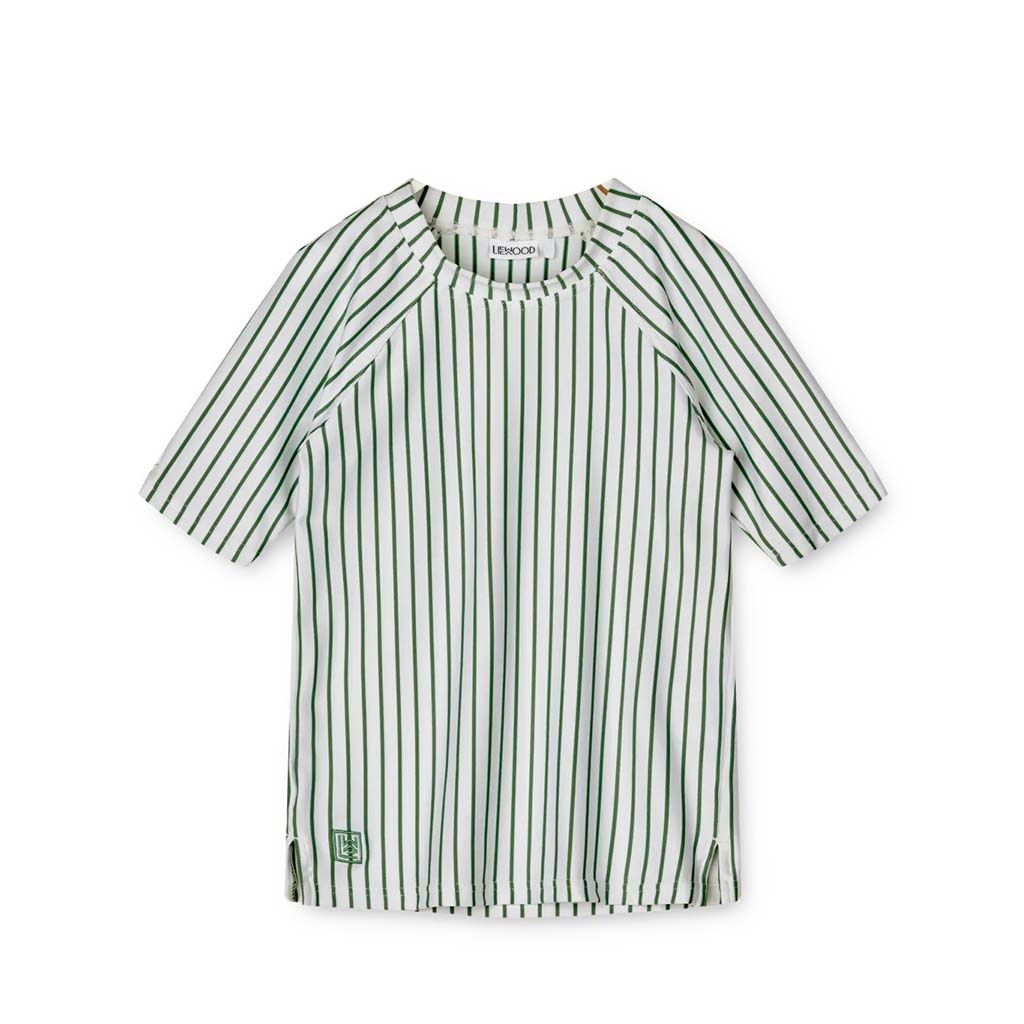 Noah Shortsleeve Swim Tee: Stripe Garden Green/Creme de la Creme