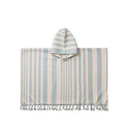 [KDLW10100] Roomie Poncho, stripe: Sea blue/sandy