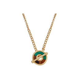 [FSAC21200] Gold Fuse Malachite &amp; Tigers Eye T-Bar Necklace