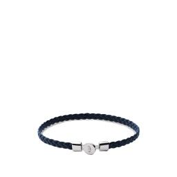[FSMI02601] Nexus Braided Leather Bracelet, Sterling Silver, Navy